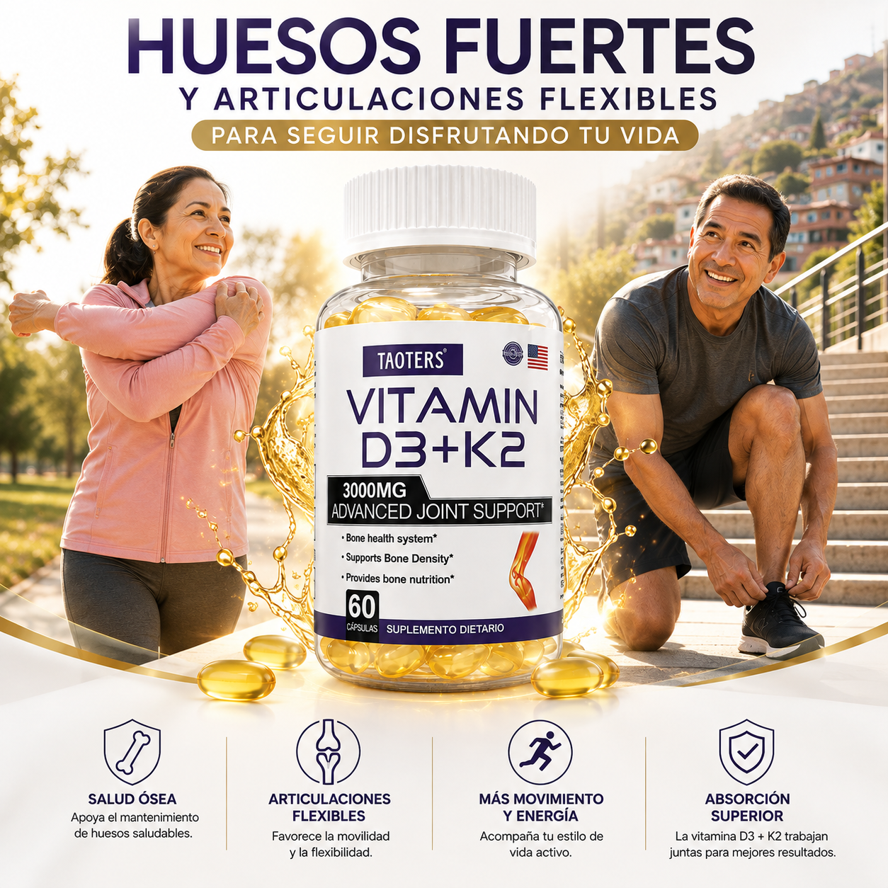 TAOTERS® Vitamina D3 + K2 | Huesos fuertes, articulaciones flexibles y una vida más activa