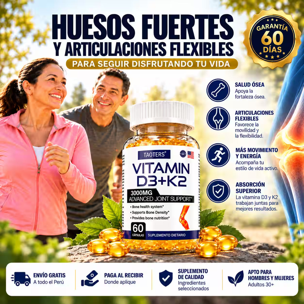 TAOTERS® Vitamina D3 + K2 | El cuidado de tus huesos y articulaciones , en una sola rutina