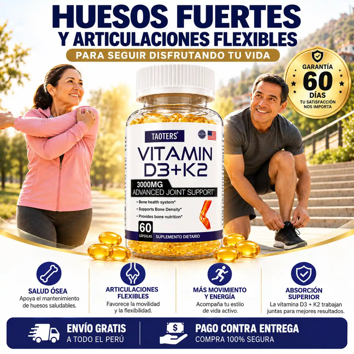 TAOTERS® Vitamina D3 + K2 | Huesos fuertes, articulaciones flexibles y una vida más activa