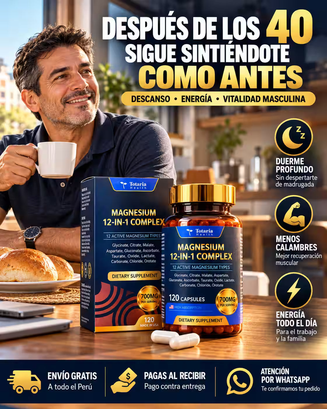 Magnesio 12 en 1 Totaria Health | 700 mg – 120 Cápsulas